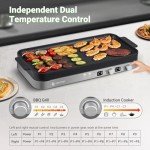 AMZCHEF Double Induction Cooktop with Removable Griddle Pan Non-stick, 1800W 2 burner Portable Induction Stove With Sensor Touch 9 Power Levels, 99 Min Timer, Iron Grey