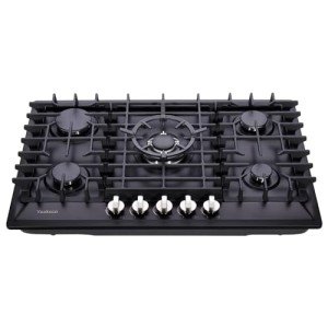 Yeakcco 30 Inch Gas Cooktop, Built-in 5 Burners Stainless Steel Gas Stovetop Propane/Natural Gas Convertible Stove Top Dual Fuel Gas Hob (Black)