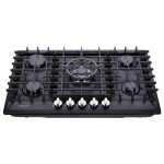 Yeakcco 30 Inch Gas Cooktop, Built-in 5 Burners Stainless Steel Gas Stovetop Propane/Natural Gas Convertible Stove Top Dual Fuel Gas Hob (Black)