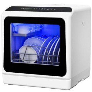 EUHOMY Countertop Dishwasher with 5L Built-in Water Tank& Inlet Hose Portable Mini Dishwashers with 6 Programs for Small Apartments, Dorms and RVs,High-Temp& Air-Dry Function, No Hookup Needed
