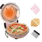 YIBAKE Stone Pizza Oven, 12'' Indoor Electric Pizza Maker, 1200W Countertop Pizza Maker Machine with Dual Temp Control, Crispy Crust Pizzas in Minutes, Pink