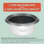 Elite Gourmet ERC-006NST Maxi-Matic Electric Rice Cooker with Non-Stick Inner Pot Makes Soups, Stews, Grains, Cereals, Keep Warm Feature, 6 Cups Cooked (3 Cups Uncooked), White