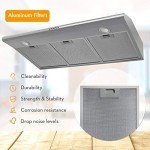 FIREGAS Under Cabinet Range Hood 36 inch with Ducted/Ductless Convertible, Slim Kitchen Stove Vent Hood, LED Light, 3 Speed Exhaust Fan, Reusable Aluminum Filter, Push Button,Charcoal Filter