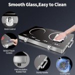 Karinear 2 Burner Electric Cooktop 110V, Portable Electric Stove with Handle, Knob Control Electri Hot Plate, Ceramic Countertop Burner, Timer, Safety Lock, 9 Power Level, 2000W, 24 inch(White)