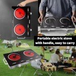 Karinear 2 Burner Electric Cooktop 110V, Portable Electric Stove with Handle, Knob Control Electri Hot Plate, Ceramic Countertop Burner, Timer, Safety Lock, 9 Power Level, 2000W, 24 inch(White)