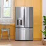 GE GYE22GYNFS 36" French Door Counter Depth Refrigerator with 22.1 cu. ft. Total Capacity Space Saving Ice Maker Showcase LED Lighting in Stainless Steel