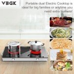 VBGK Electric Cooktop,110V 2400W Electric Stove Top with Knob Control,9 Power Levels, Kids Lock & Timer,LED touch control,Overheat Protection Electric stove,24 Inch desktop 2 burner