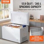 VEVOR Chest Freezer, 12.8 Cu.ft / 345 L Large Deep Freezer & 4 Removable Baskets, Freestanding Top Open Door Commercial Chest Freezers with Locking Lid, 7-Level Adjustable Temp, LED Lighting, 6 Wheels