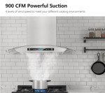 IKTCH 30-inch Wall Mount Range Hood Tempered Glass 900 CFM, Kitchen Chimney Vent Stainless Steel with Gesture Sensing & Touch Control Switch Panel, 2 Pcs Adjustable Lights(IKP03-30)