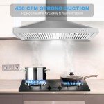 Tieasy Range Hood, Range Hoods 30 inch Stainless Steel, 450 CFM Kitchen Hood with LED Light Baffle Filters, 3 Speed Exhaust Fan Vent Hood