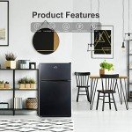 Walsh Compact Refrigerator, Dual Door Fridge, Adjustable Mechanical Thermostat with Freezer, Reversible Doors, 3.1 Cu.Ft, Black