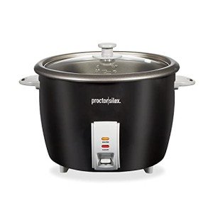 Proctor Silex Rice Cooker & Food Steamer, 30 Cups Cooked (15 Cups Uncooked), Includes Steam and Rinsing Basket, Black (37555)