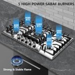 Gas Cooktop 30 Inch, Built-in 5 Burners Stainless Steel Gas Stovetop LPG/NG Convertible Gas Stove Top Dual Fuel Gas Hob DM5722