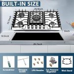 Gas Cooktop 30 Inch, Built-in 5 Burners Stainless Steel Gas Stovetop LPG/NG Convertible Gas Stove Top Dual Fuel Gas Hob DM5722