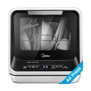 Midea MDC17P0ABB Portable Countertop Mini 5L Built-in Water Tank, No Hookup Needed, 6 Programs, 360° Dual Spray, 162℉ High-Temp& Air-Refresh Function, Dishwasher for Apartments& RVs, Black