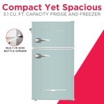 Frigidaire EFR840 Retro Mini Fridge with Freezer & Side Bottle Opener - Small 2 Door Refrigerator for Office Bar or College Dorm Room - 3.2 Cu Ft, Mint