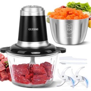Food Processors, Powerful 500W Food Chopper Meat Grinder & Veggie Chopper with 2 Bowls(8 Cup+8 Cup) & 2 Bi-Level Blades with Electric Food Copper Motor -Vegetable, Onion, Garlic, Meat, Nuts