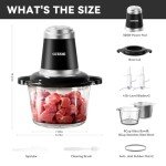 Food Processors, Powerful 500W Food Chopper Meat Grinder & Veggie Chopper with 2 Bowls(8 Cup+8 Cup) & 2 Bi-Level Blades with Electric Food Copper Motor -Vegetable, Onion, Garlic, Meat, Nuts
