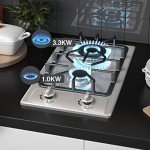 Gas Stove Gas Cooktop 2 Burners 12 Inch, ANHANE Portable Stainless Steel Built-in Gas Propane Cooktop, LPG/NG Dual Fuel Easy to Clean for RVs, Apartments, Outdoor