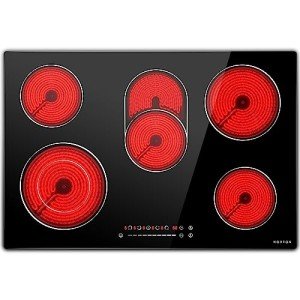 Noxton 30 Inch Electric Cooktop, 8400W 5 Burners Built-in Radiant Electric Stove Top, with Glass Protection Metal Frame, Slider Control, 9 Power Levels, Child Safety Lock, Timer, 220-240V