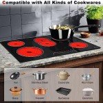 Noxton 30 Inch Electric Cooktop, 8400W 5 Burners Built-in Radiant Electric Stove Top, with Glass Protection Metal Frame, Slider Control, 9 Power Levels, Child Safety Lock, Timer, 220-240V