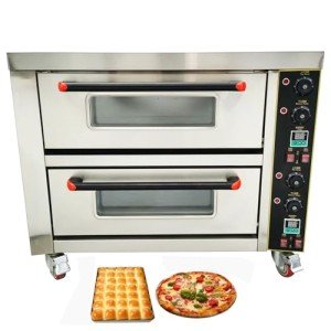 HayWHNKN Commercial Pizza Oven Double-decker Electric Oven Commercial Pizza Maker with Universal Wheels for Kitchen 220V Single Phase 6.4KW