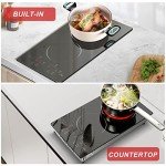 2 Burner Electric Cooktop 110v, 120v Plug In Electric Stove Top Burner, 12 Inch Built-in Radiant Electrics Stove, Countertop Ceramic Cooktop with Child Safety Lock, Timer, Over-Temperature Protection