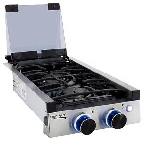 RecPro RV Built In Gas Cooktop | 2 Burner or 3 Burner | RV Cooktop Stove | 6,500 and 8,000 BTU Burners | Cover Included (Stainless Steel, 2-Burner)