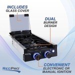 RecPro RV Built In Gas Cooktop | 2 Burner or 3 Burner | RV Cooktop Stove | 6,500 and 8,000 BTU Burners | Cover Included (Stainless Steel, 2-Burner)