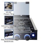 RecPro RV Built In Gas Cooktop | 2 Burner or 3 Burner | RV Cooktop Stove | 6,500 and 8,000 BTU Burners | Cover Included (Stainless Steel, 2-Burner)