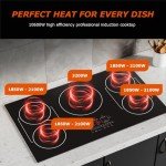 36 Inch Induction Cooktop 5 Burners, Flat Glass Top Electric Stove Hob with Bridge-SYNC, 3 Preset Modes Booster, Timer, Pause, Child Lock, Drop in, 208~240V/50A, Black