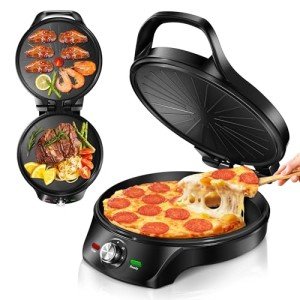 12-Inch Pizza Maker & Electric Griddle Nonstick - CACHOO Countertop Pizza Oven with 30-Min Timer & Auto Shut-Off, 180° Open Indoor Grill for Burgers, Crepes, Quesadillas, Pancakes, Omelets