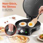 12-Inch Pizza Maker & Electric Griddle Nonstick - CACHOO Countertop Pizza Oven with 30-Min Timer & Auto Shut-Off, 180° Open Indoor Grill for Burgers, Crepes, Quesadillas, Pancakes, Omelets