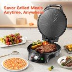 12-Inch Pizza Maker & Electric Griddle Nonstick - CACHOO Countertop Pizza Oven with 30-Min Timer & Auto Shut-Off, 180° Open Indoor Grill for Burgers, Crepes, Quesadillas, Pancakes, Omelets