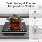 VBGK Electric Cooktop,110V Electric Stove Top,Single Burner Cooktop LED Touch Control,9 Power Levels, Kids Lock &Timer,Overheat Protection,1800W Portable Induction Burner.