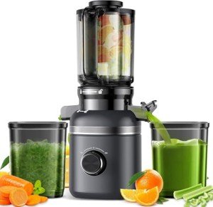 Cold Press Masticating Juicer Machines with Built-in Blades for Slicing Whole Fruits & Vegetables, 4.35" Large Feeding Chute, Quiet & Easy to Clean, 99% High Juice Yield