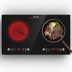Electric Cooktop, 24 Inch 2 Burner Cooktop 110V, Built-in and Countertop Stove Top Plug in, 2400W Electric Stove, Compatible for All Cookware,Timer & Kid Safety Lock