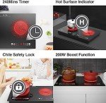 Electric Cooktop, 24 Inch 2 Burner Cooktop 110V, Built-in and Countertop Stove Top Plug in, 2400W Electric Stove, Compatible for All Cookware,Timer & Kid Safety Lock