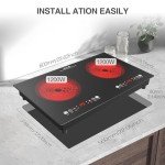 Electric Cooktop, 24 Inch 2 Burner Cooktop 110V, Built-in and Countertop Stove Top Plug in, 2400W Electric Stove, Compatible for All Cookware,Timer & Kid Safety Lock