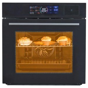 Single Wall Oven 24", Built-in Electric Ovens with Steam&Grill&Air Frying Mode, 3000W, 240V, 2.5Cu.ft Convection Built-in Oven, Stainless Steel, Colorful Touch Screen