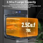 Single Wall Oven 24", Built-in Electric Ovens with Steam&Grill&Air Frying Mode, 3000W, 240V, 2.5Cu.ft Convection Built-in Oven, Stainless Steel, Colorful Touch Screen