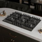 Empava 36" Bulit-in Tempered Glass Gas Cooktops 5 Italy Imported Sabaf Burners Stove Tops, 36 Inch, Black