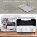 COOK WITH COLOR Mini Toaster Oven: 600W Power, Precision Timer, Auto Shutoff, and Culinary Delights Up To 450 Degrees, Cream