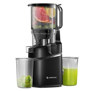 AMZCHEF Juicer Machines, 5.8" Extra Self-Feeding Cold Press Juicer for Whole Vegetable & Fruit, Juice Extractor Machine with Large Auger & Triple Strainers, Easy to Clean, High Juice Yield, Black