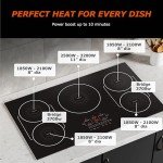 BIGoods 36 Inch Induction Cooktop 5 Burners, Flat Glass Top Electric Stove with Bridge-SYNC, 3 Preset Modes Booster, Timer, Pause, Child Lock, Drop in, 208~240V/50A, Black