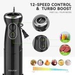 Immersion Blender Handheld Hand Blender, 1000W 5 in 1 Hand Mixer Stick, BPA-Free 12 Speed Handheld Blender 304 Stainless, Mixing Beaker, Chopper, Whisk, Milk Frother, Soup, Smoothies, Baby Food, Sauce