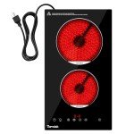 TOPWISH 2 Burners Electric Cooktop, 12 Inch Built-in Ceramic Cooktop, 120v Plug in Electric Stove Top with Child Lock, Timer, Over-Temperature Protection, Sensor Touch Control