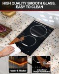 TOPWISH 2 Burners Electric Cooktop, 12 Inch Built-in Ceramic Cooktop, 120v Plug in Electric Stove Top with Child Lock, Timer, Over-Temperature Protection, Sensor Touch Control
