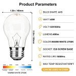 Appliance Oven Light Bulb A15 40W High Temperature 500 Degrees Resistant for Refrigerator Over Stove Microwave Range Hood Lava Lamp Replacement Bulb E26 Medium Base 120V Warm White