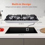 Gas Stove Top 24 Inch, Amzgachfktch Built-in Gas Cooktop 4 Burner, Black Tempered Glass Gas Range with NG/LPG Conversion Kit, Kitchen Propane Cooktop with Thermocouple Protection